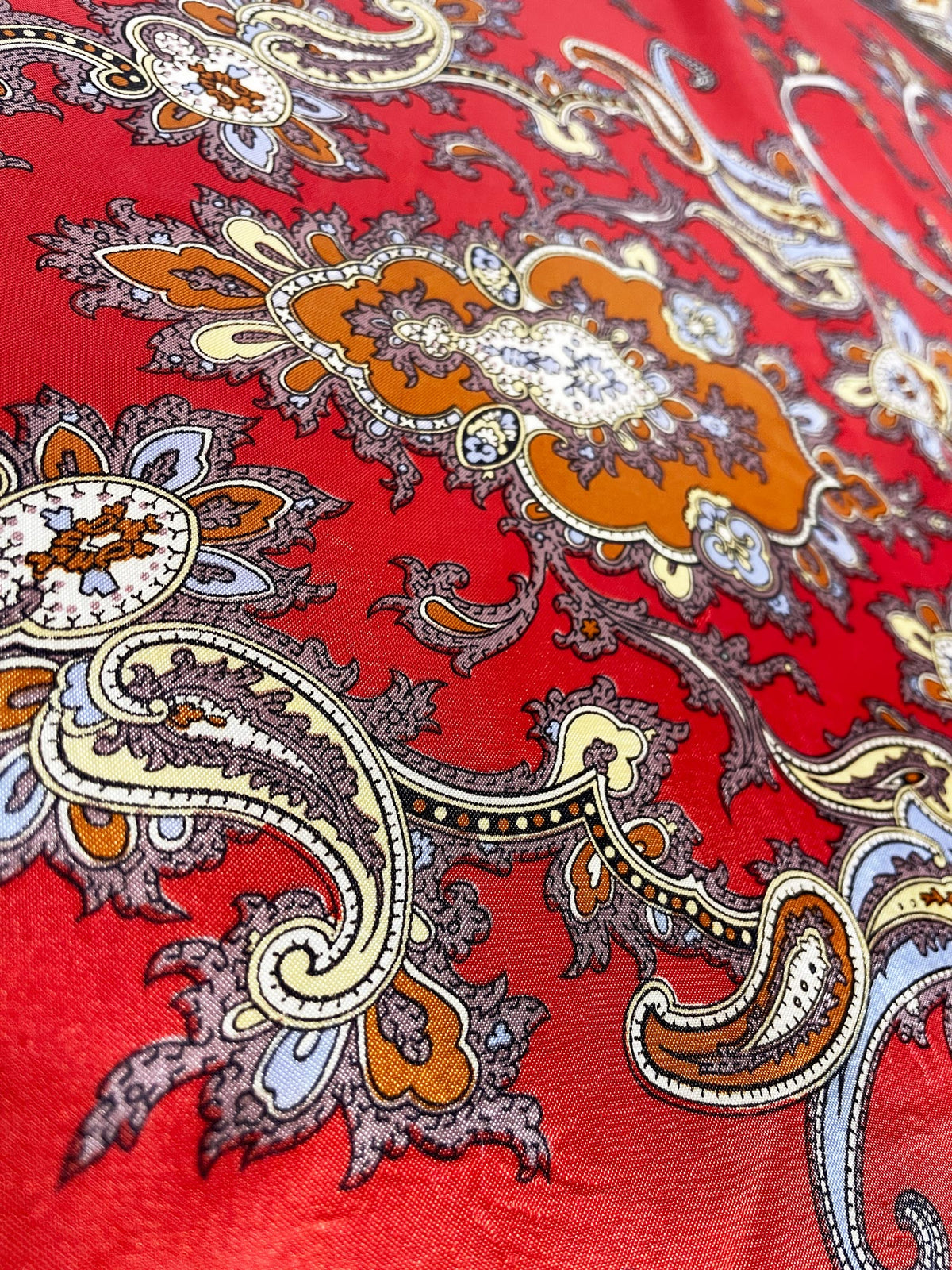 vintage satin paisley xl square scarf | hand-rolled edge