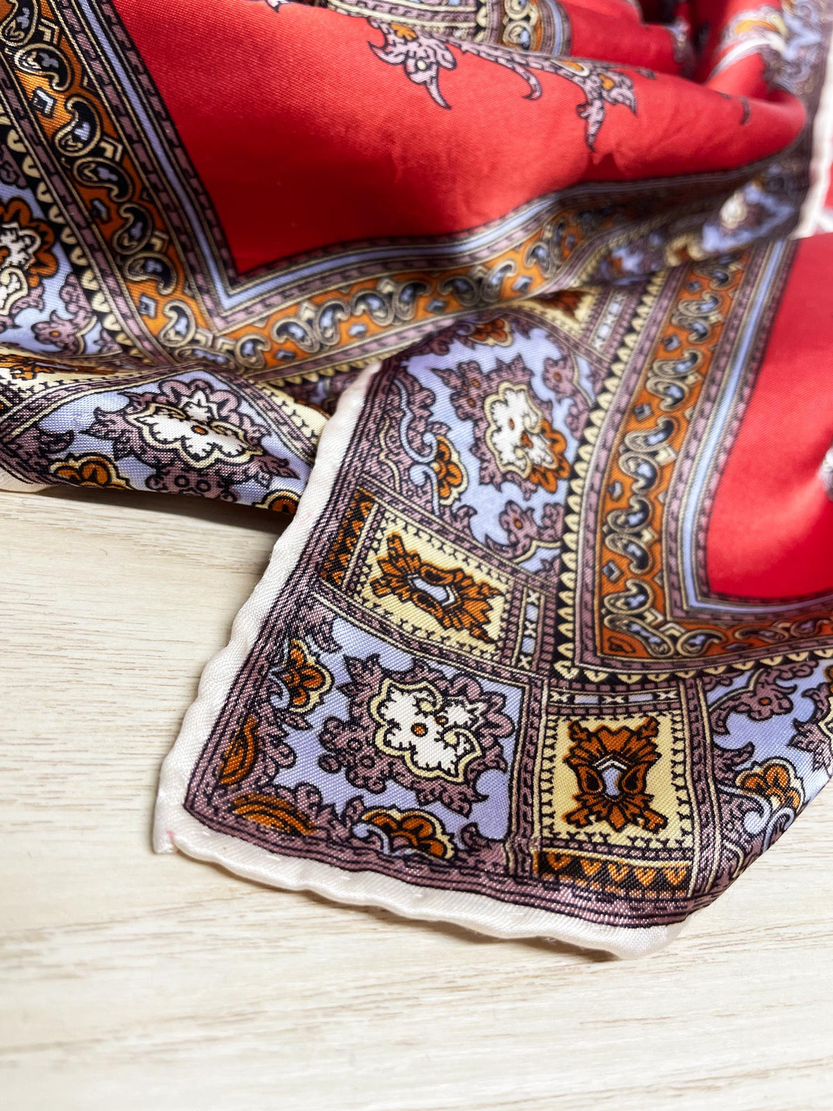 vintage satin paisley xl square scarf | hand-rolled edge