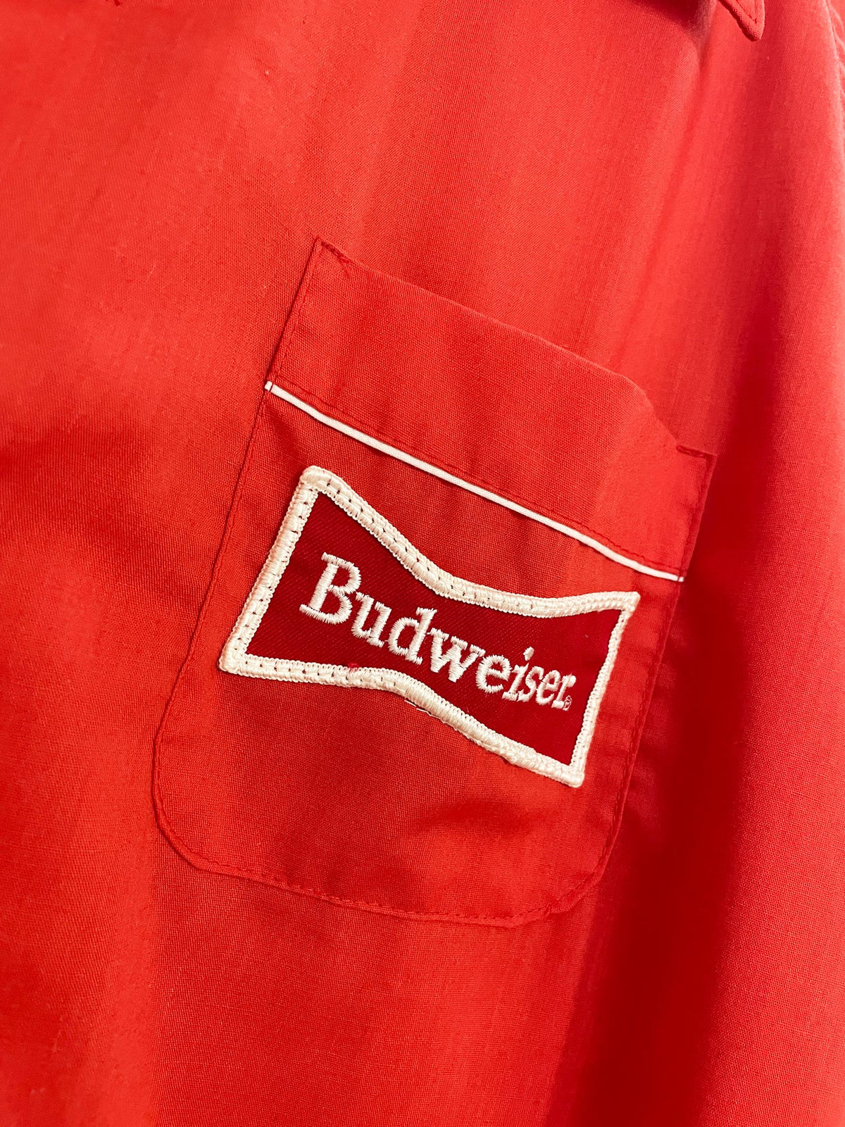 vintage 70s budweiser bowling stripe full button shirt | made in usa | swingster jackets