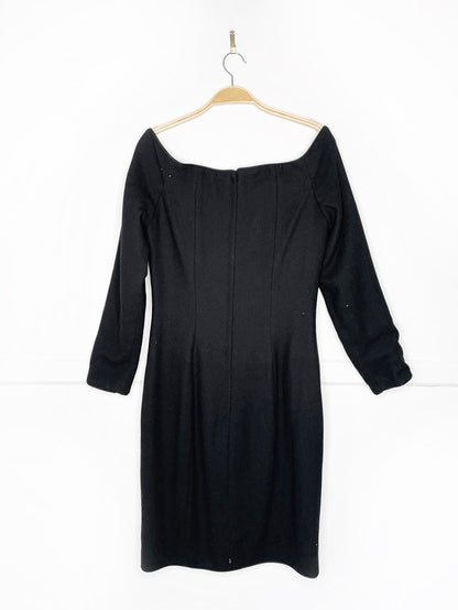 vintage 80s wayne clarke 100% wool off shoulder mini dress
