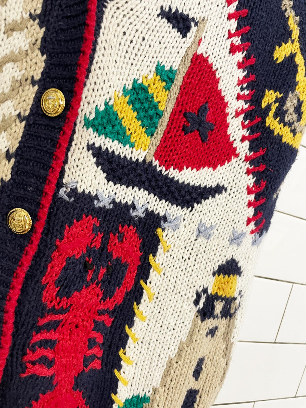 vintage northern isles ramie-blend hand-knit nautical vest