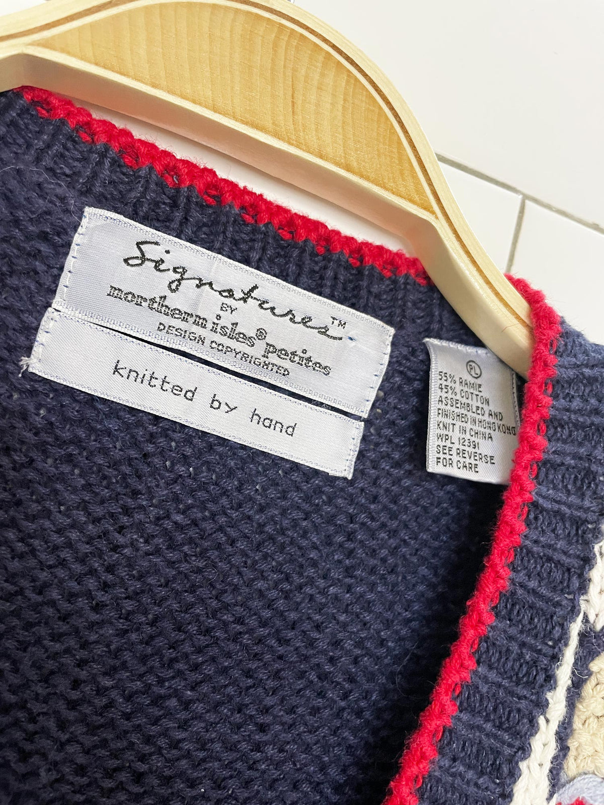 vintage northern isles ramie-blend hand-knit nautical vest