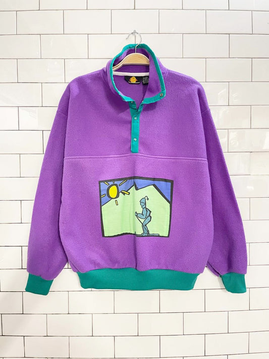 vintage 90s sun sations 1/4 snap button skier fleece pullover - good market thrift store