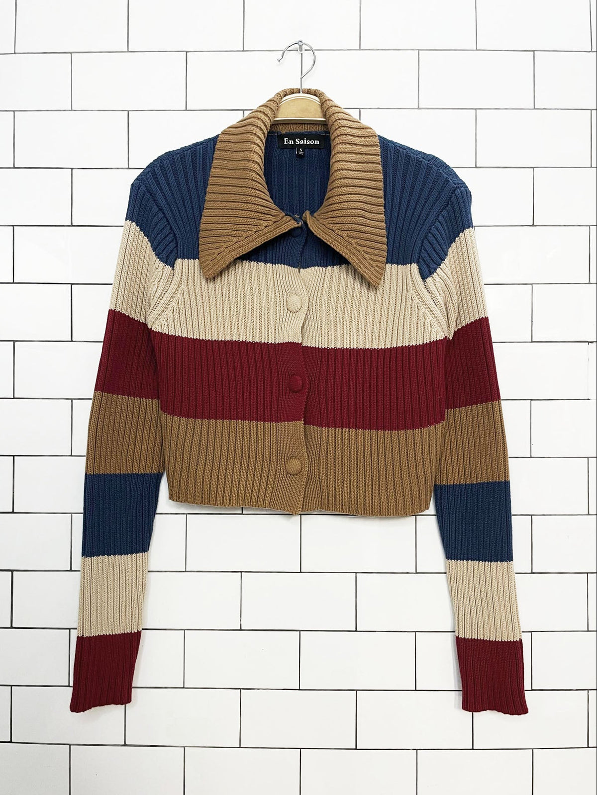 en saison elania knit crop boxy stripe cardigan | anthropologie