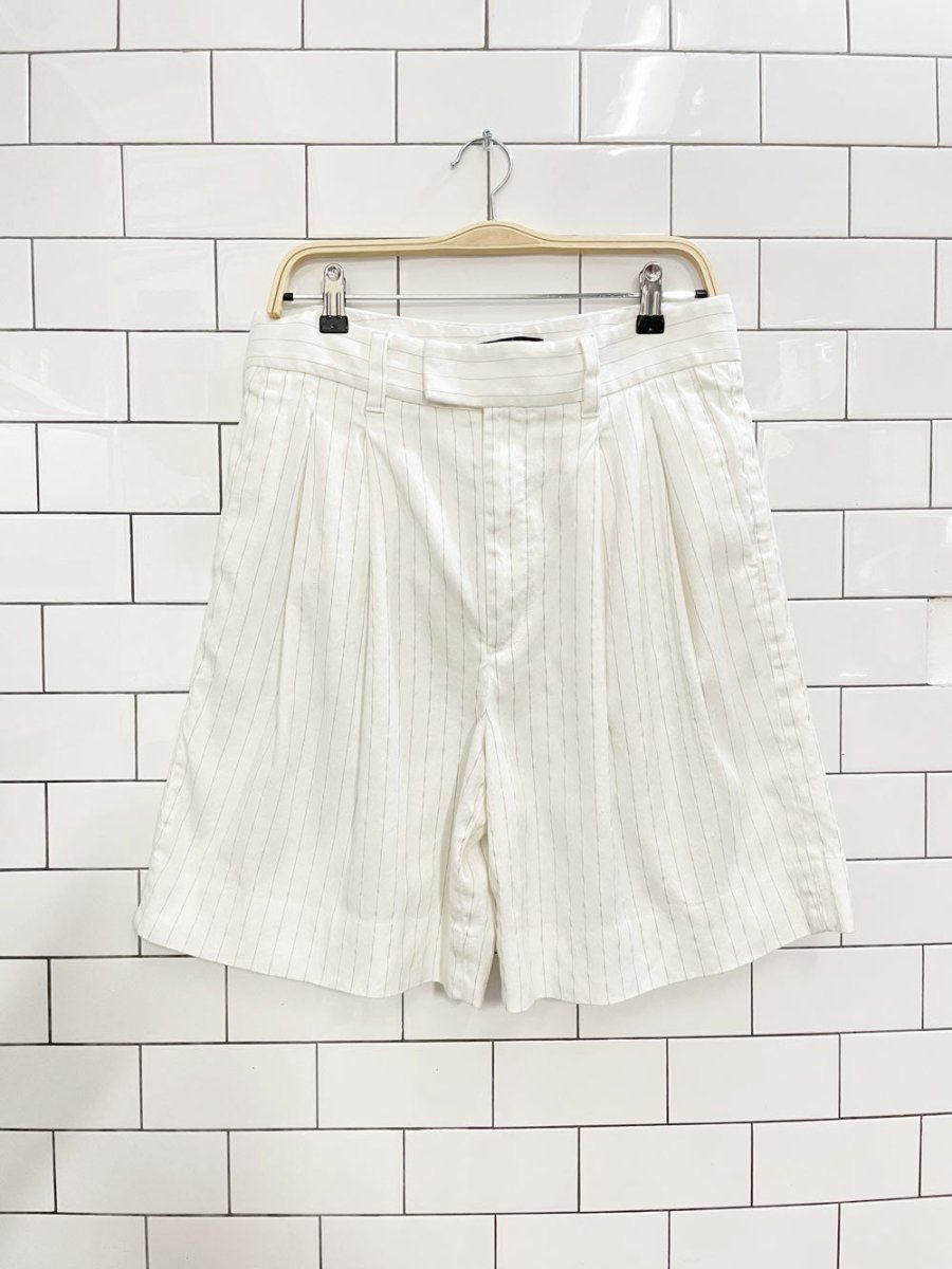 banana republic linen - blend pin stripe pleated long trouser short - good market thrift store