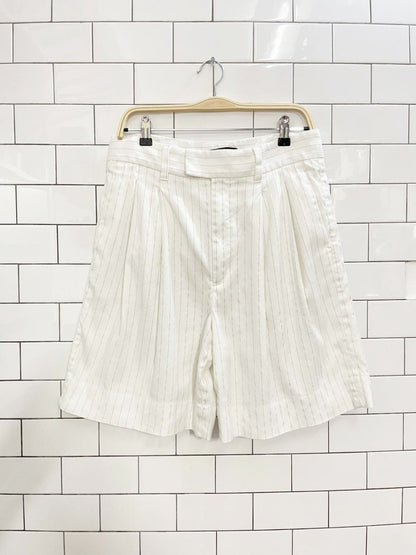 banana republic linen - blend pin stripe pleated long trouser short - good market thrift store