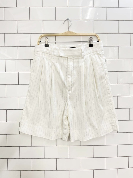 banana republic linen - blend pin stripe pleated long trouser short - good market thrift store