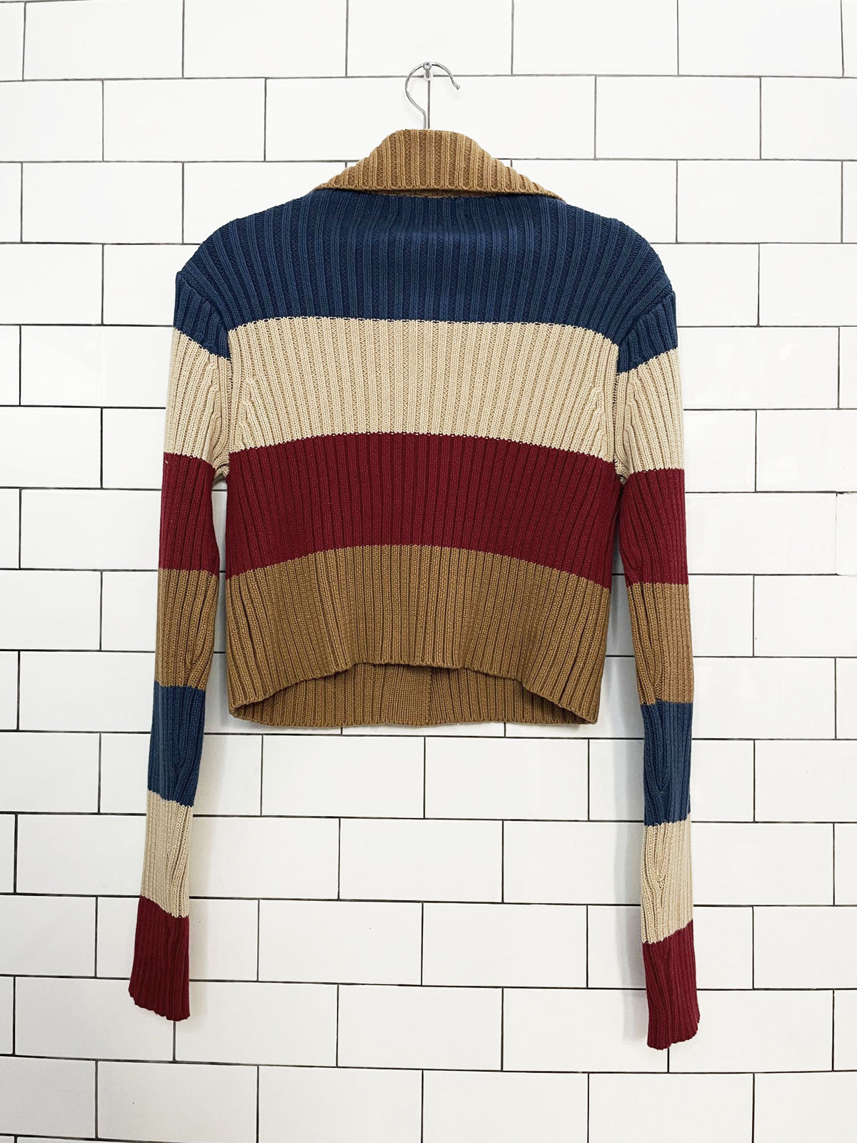 en saison elania knit crop boxy stripe cardigan | anthropologie