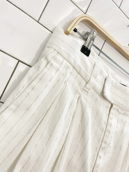 banana republic linen - blend pin stripe pleated long trouser short - good market thrift store