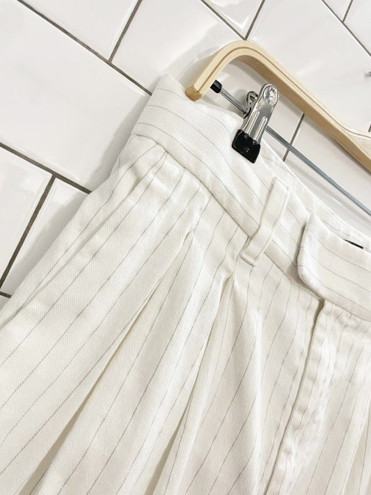 banana republic linen - blend pin stripe pleated long trouser short - good market thrift store