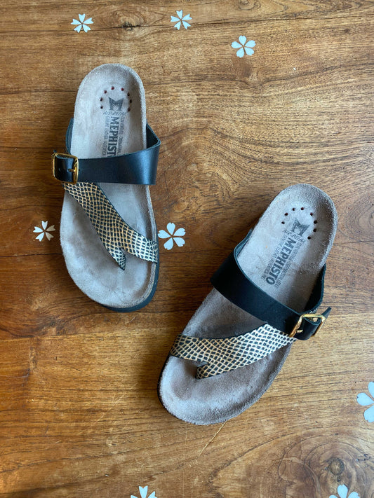 mephisto helen black gold mix leather sandals