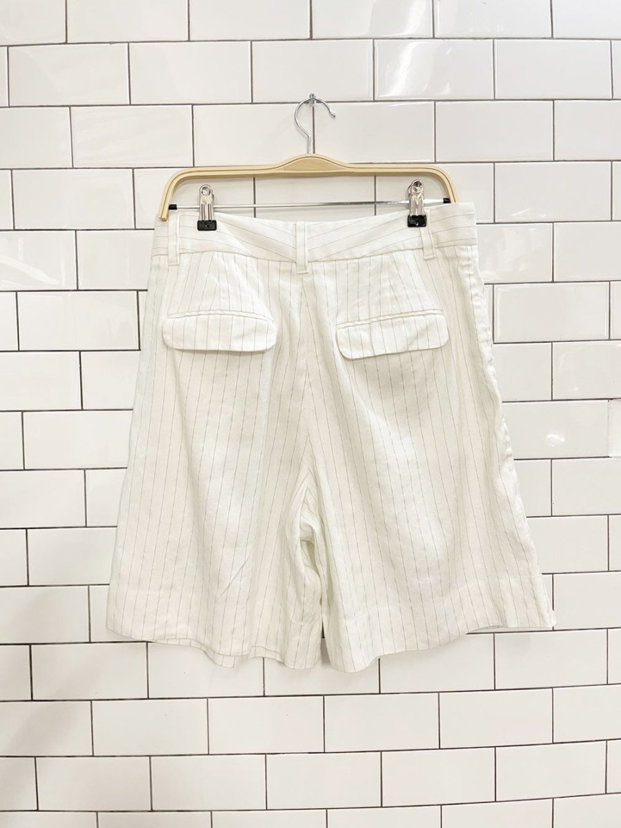 banana republic linen - blend pin stripe pleated long trouser short - good market thrift store