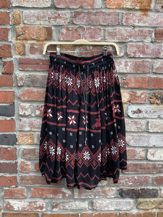 vintage boho deer + stars flowy mini skirt