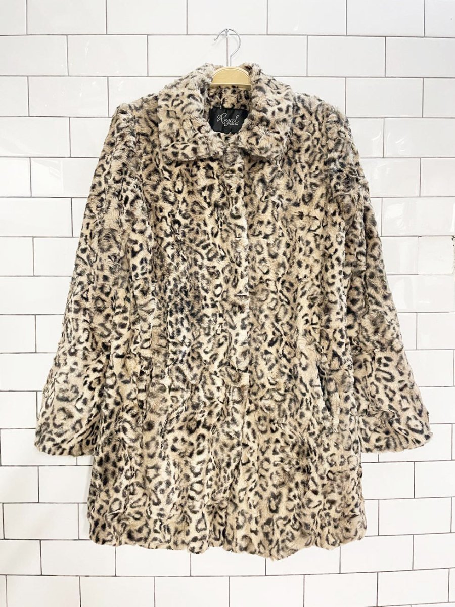 vintage 00s regal faux fur animal print snap button flare sleeve jacket - good market thrift store