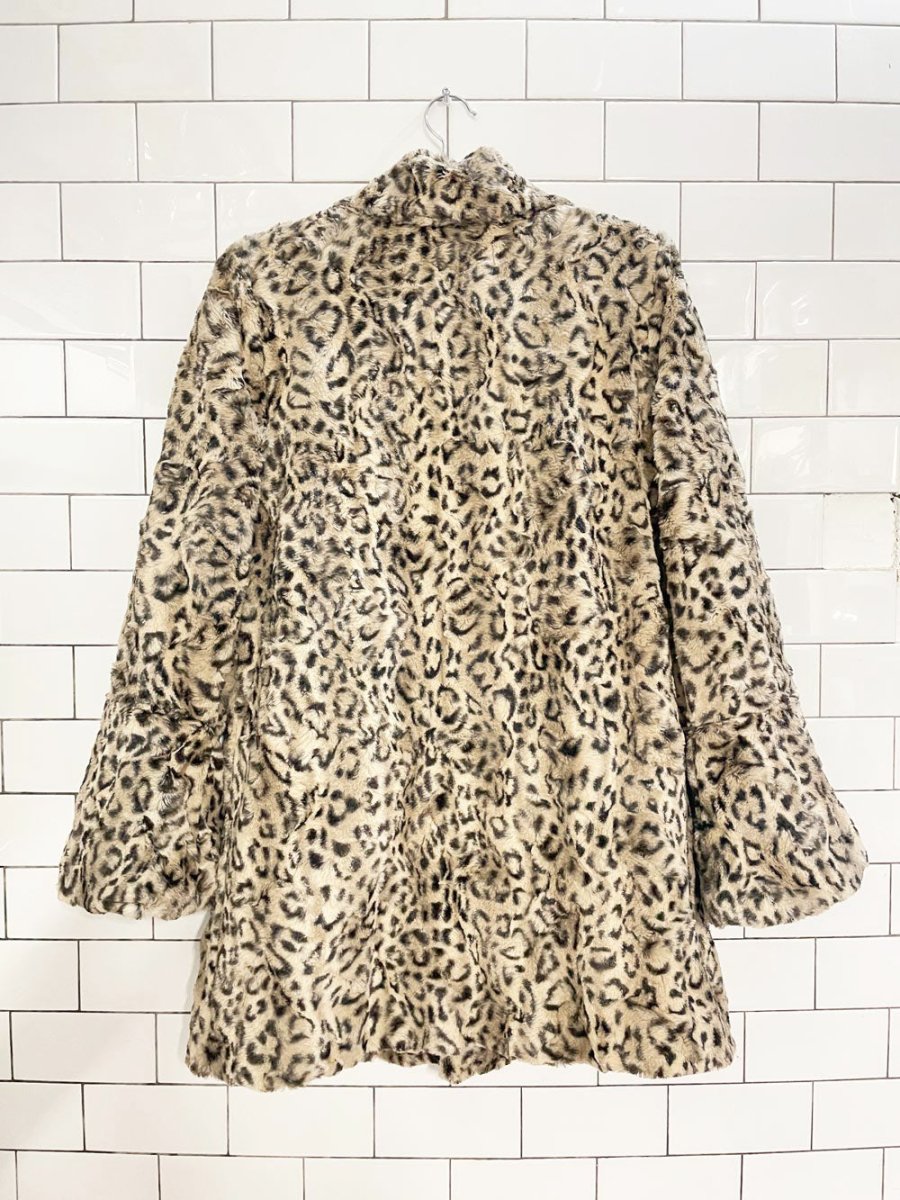 vintage 00s regal faux fur animal print snap button flare sleeve jacket - good market thrift store