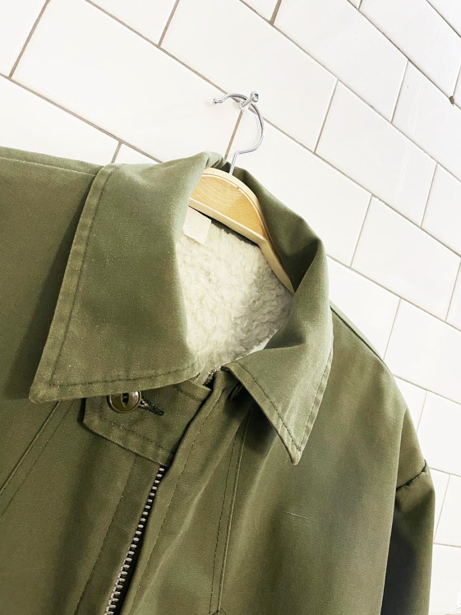 vintage surplus sherpa - lined hand - painted tiger army jacket | domtar | arctic - king - good market thrift store