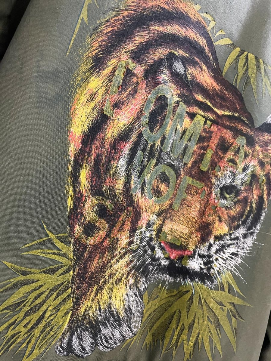 vintage surplus sherpa - lined hand - painted tiger army jacket | domtar | arctic - king - good market thrift store