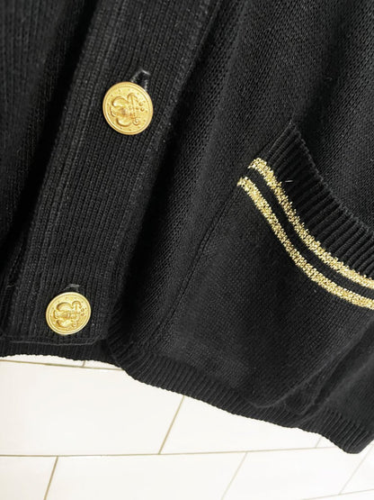 vintage 80s harvé bernard gold trim nautical knit cardigan - good market thrift store