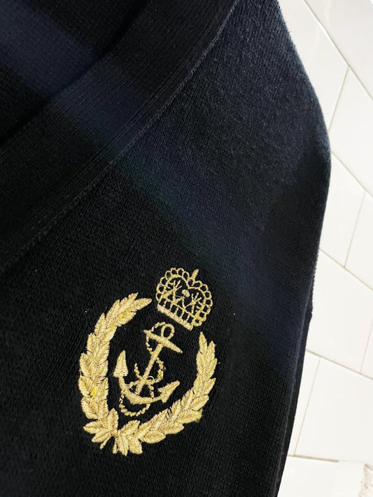 vintage 80s harvé bernard gold trim nautical knit cardigan - good market thrift store