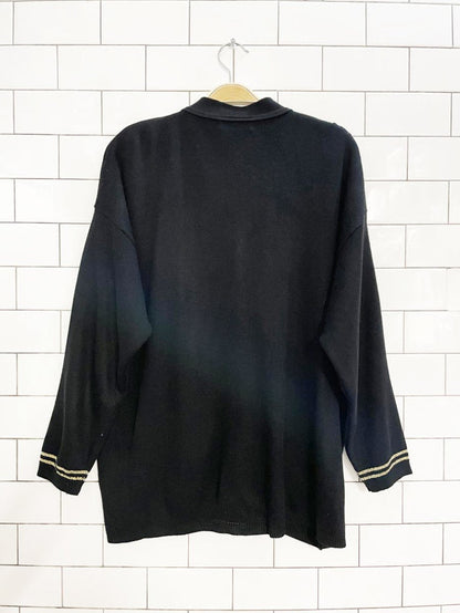 vintage 80s harvé bernard gold trim nautical knit cardigan - good market thrift store