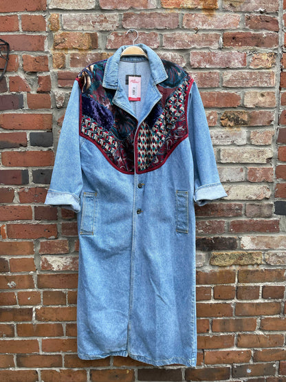 vintage quilt shop long denim rancher jacket