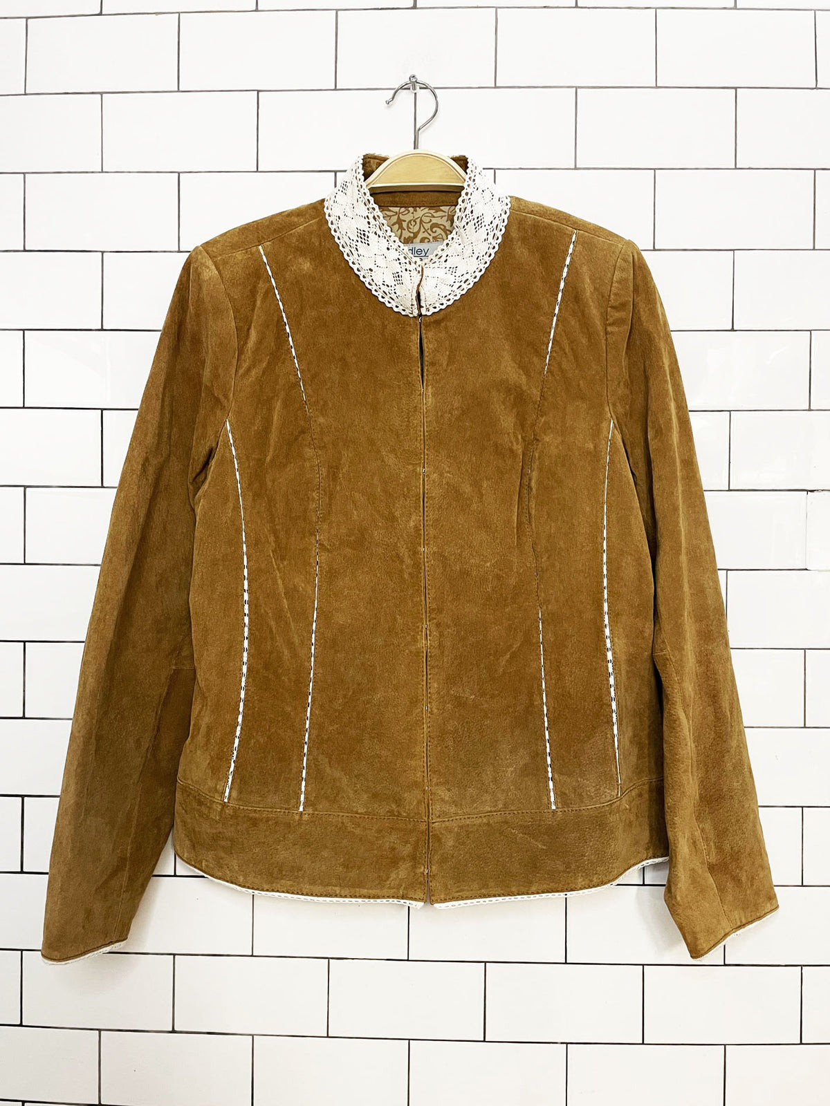 x2 vintage 00s bradley bayou suede crochet trim jacket + midi skirt | y2k