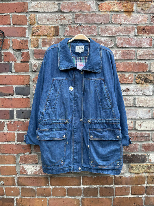 vintage 90s EMI drawstring denim jacket