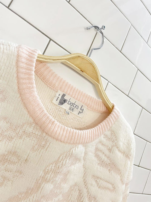 vintage 80s barbara sue winter cottage snow scene knit sweater - good market thrift store