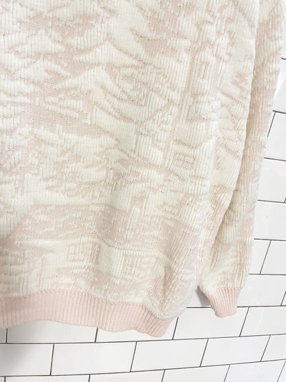 vintage 80s barbara sue winter cottage snow scene knit sweater - good market thrift store