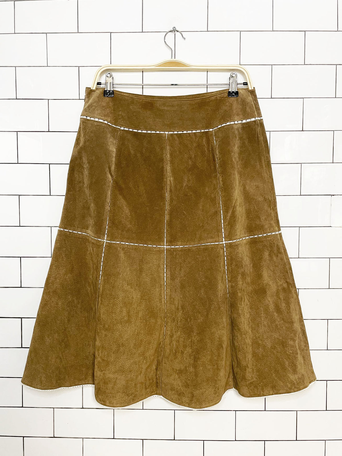 x2 vintage 00s bradley bayou suede crochet trim jacket + midi skirt | y2k