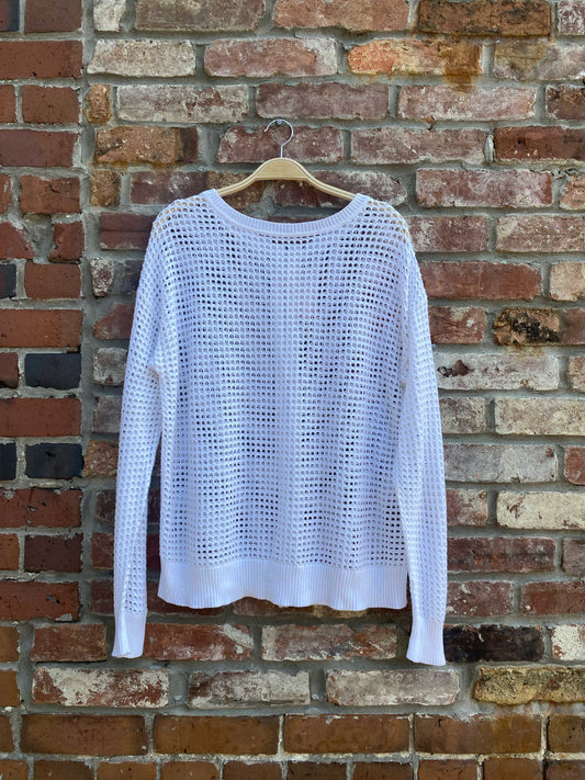 crochet mesh zipper back crewneck