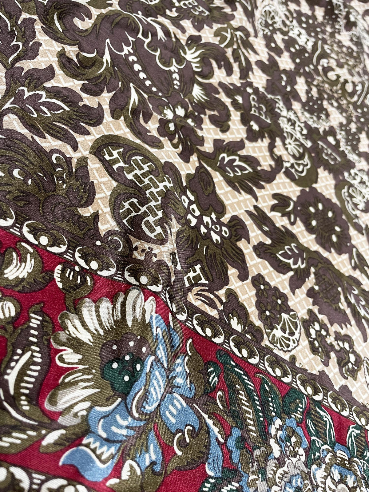 vintage 100% silk floral baroque xl square scarf