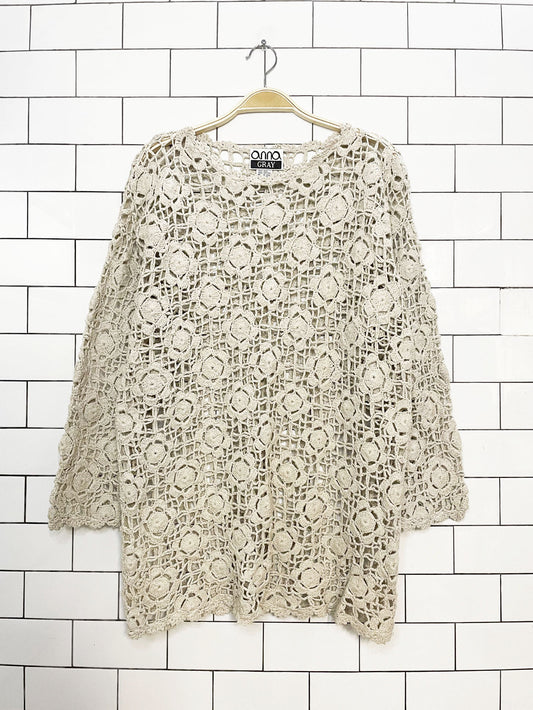 vintage anna gray silk-blend floral crochet knit top