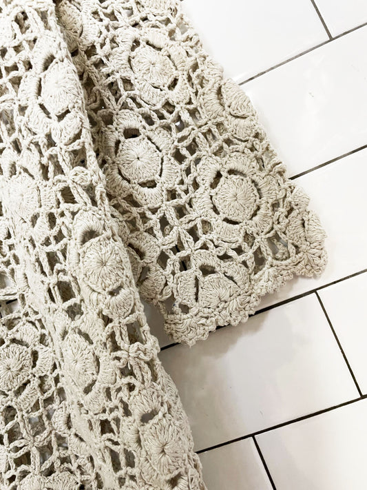 vintage anna gray silk-blend floral crochet knit top