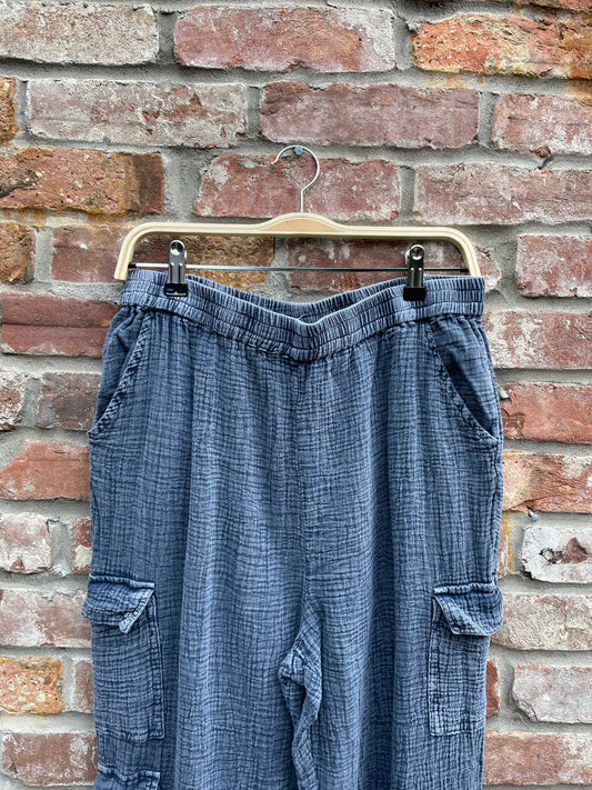 rd style gauze cotton cargo joggers