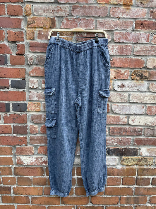 rd style gauze cotton cargo joggers