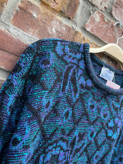 vintage dark argyle rose balloon cuff knit crew