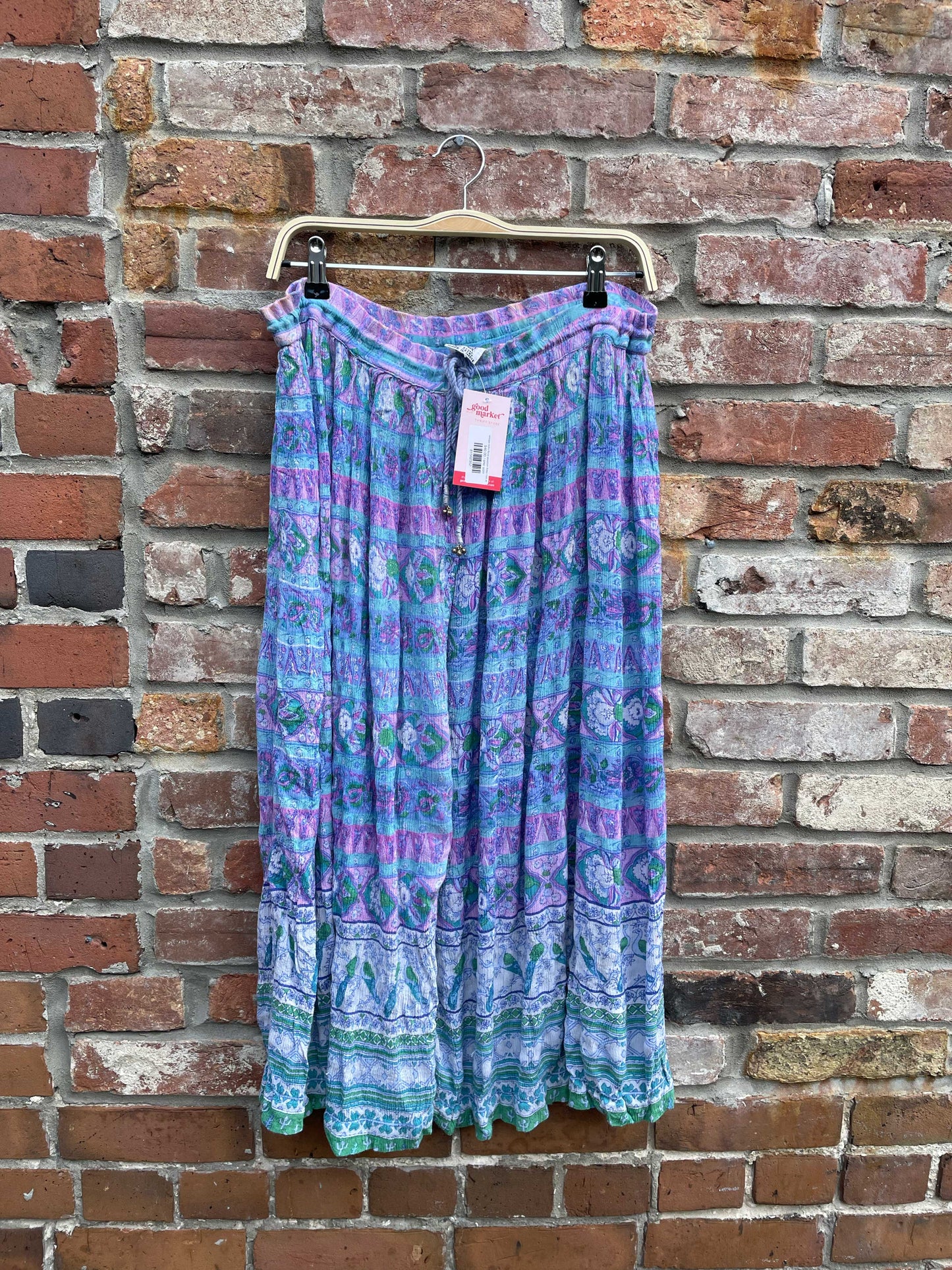 vintage boho floral peacock flowy midi skirt