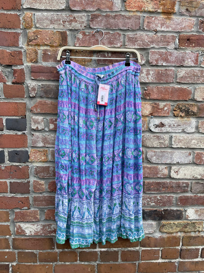 vintage boho floral peacock flowy midi skirt