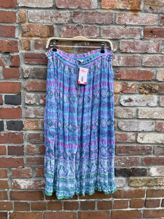 vintage boho floral peacock flowy midi skirt