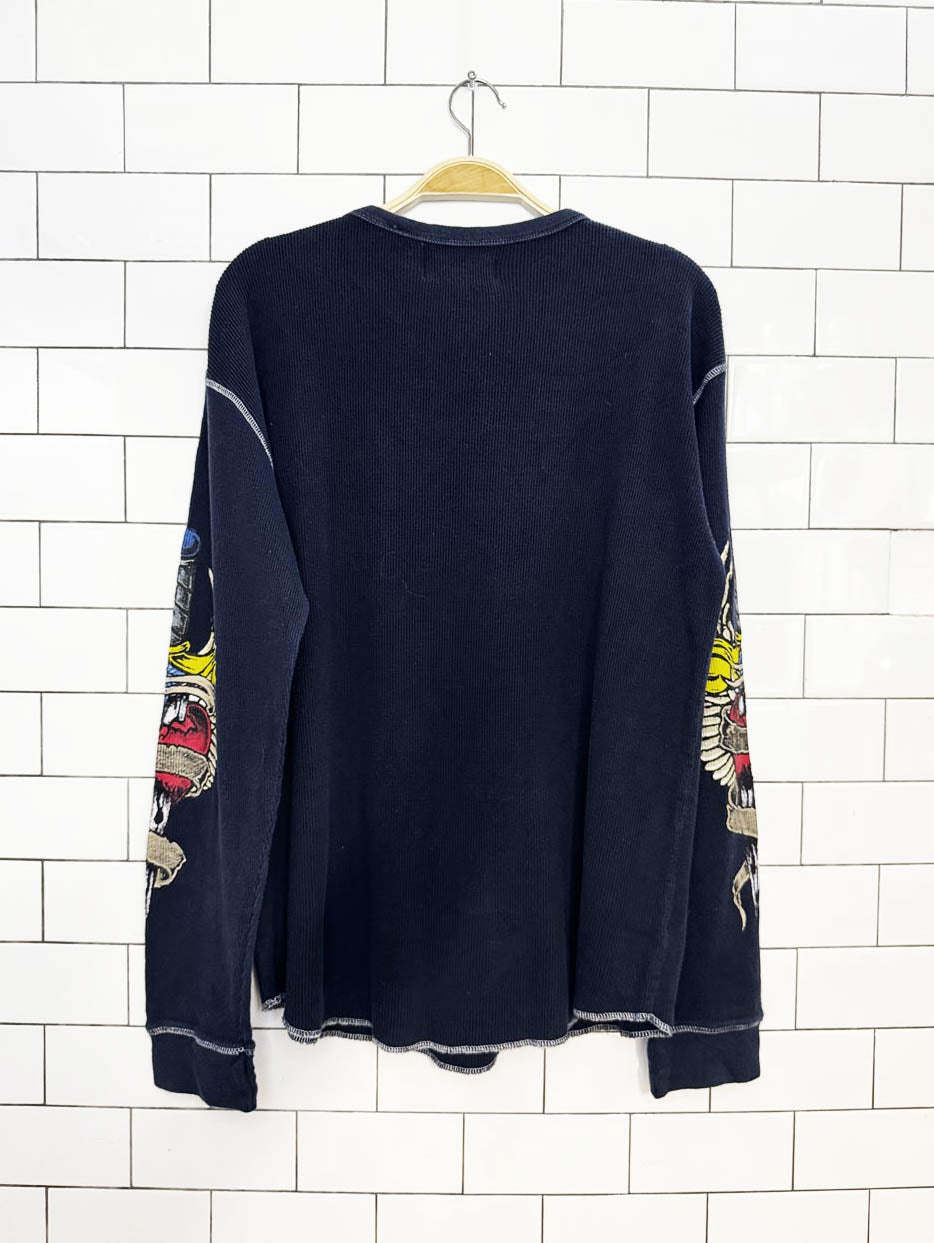 y2k sapphire lounge chopper culture waffle long sleeve top