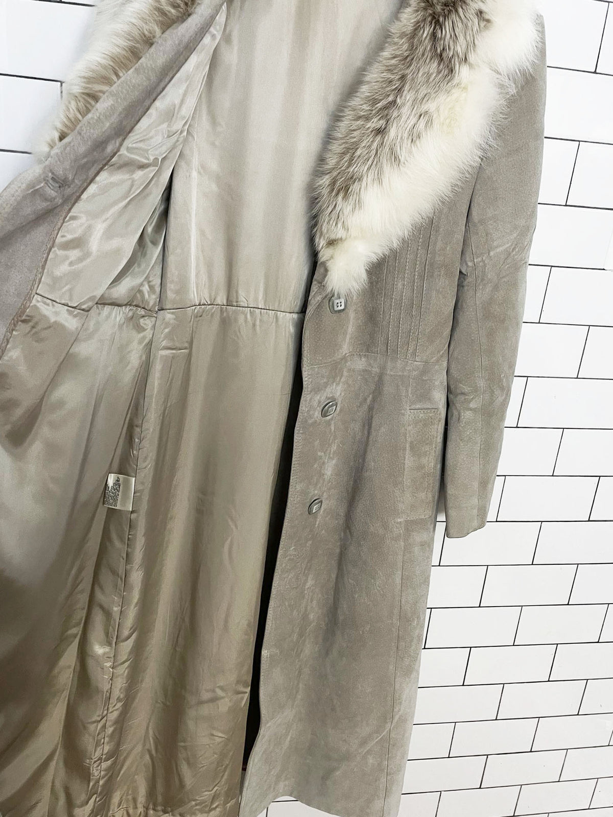 vintage olympic fox fur collar suede belted penny lane coat