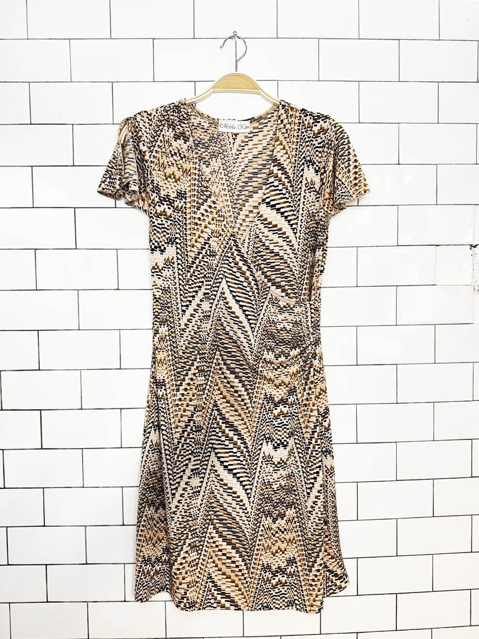 y2k marla kim stretch wrap flutter sleeve mini dress