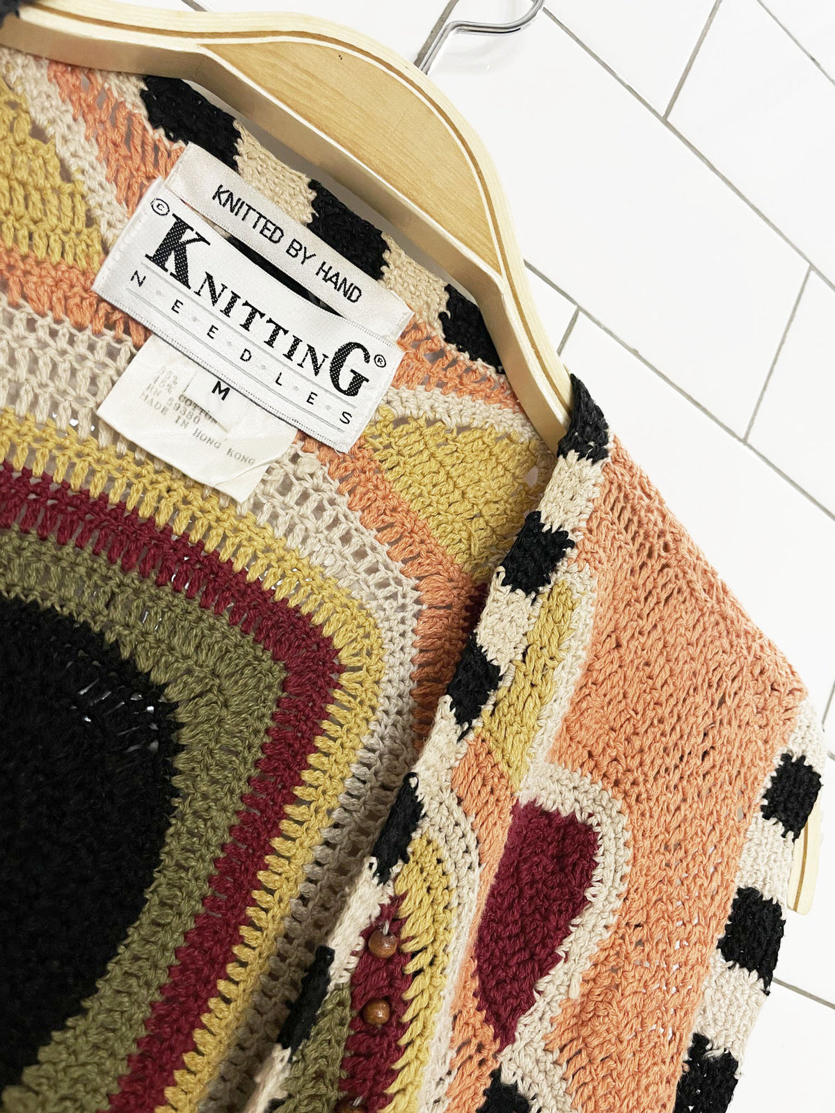 vintage knitting needles linen-blend hand-knit southwestern boho beaded open vest