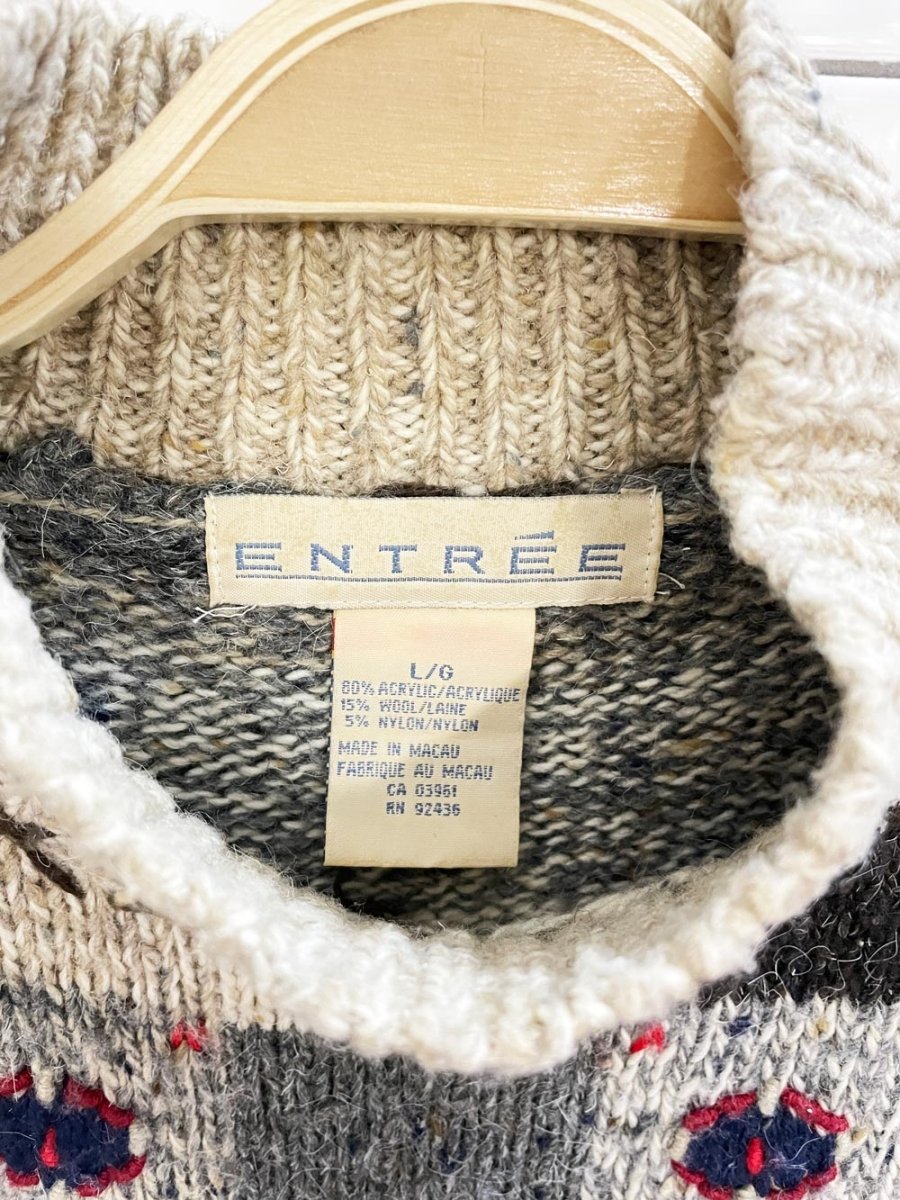 vintage entrée wool - blend checkerboard rustic knit sweater - good market thrift store