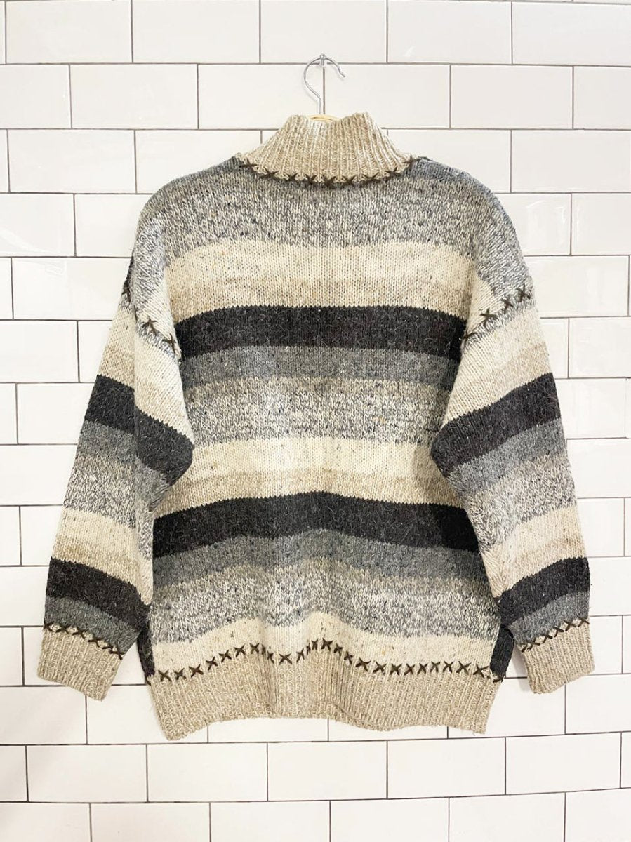 vintage entrée wool - blend checkerboard rustic knit sweater - good market thrift store