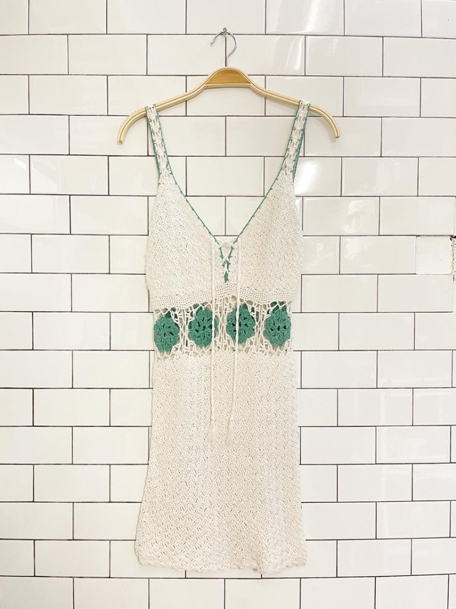 crochet granny square detail mini dress - good market thrift store