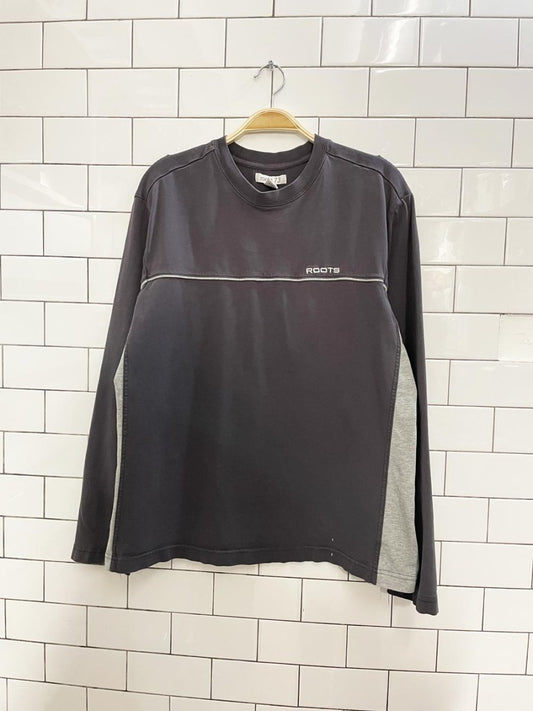 vintage 00s roots chest stripe long sleeve shirt - good market thrift store