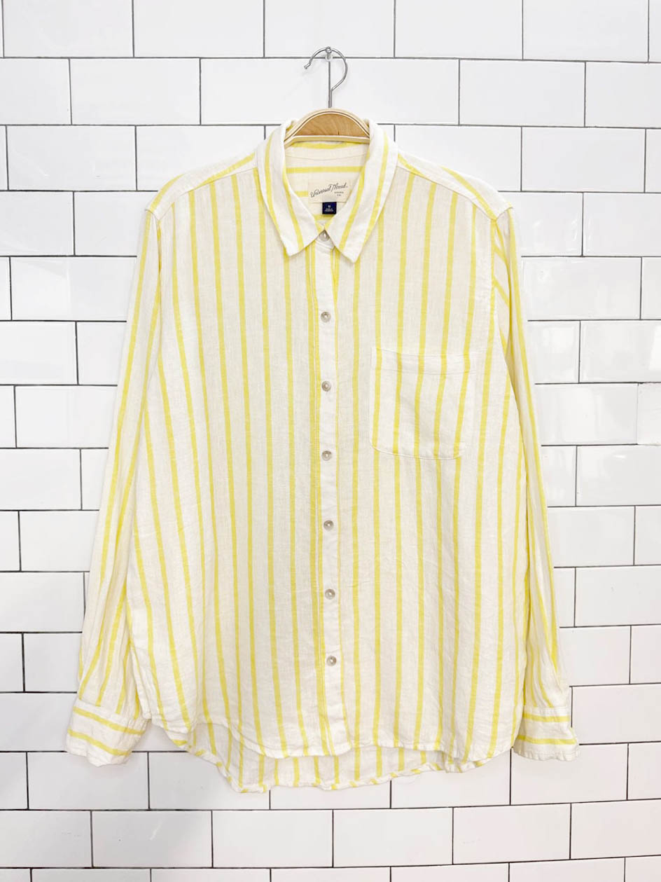 universal thread linen-blend relaxed fit striped full button shirt