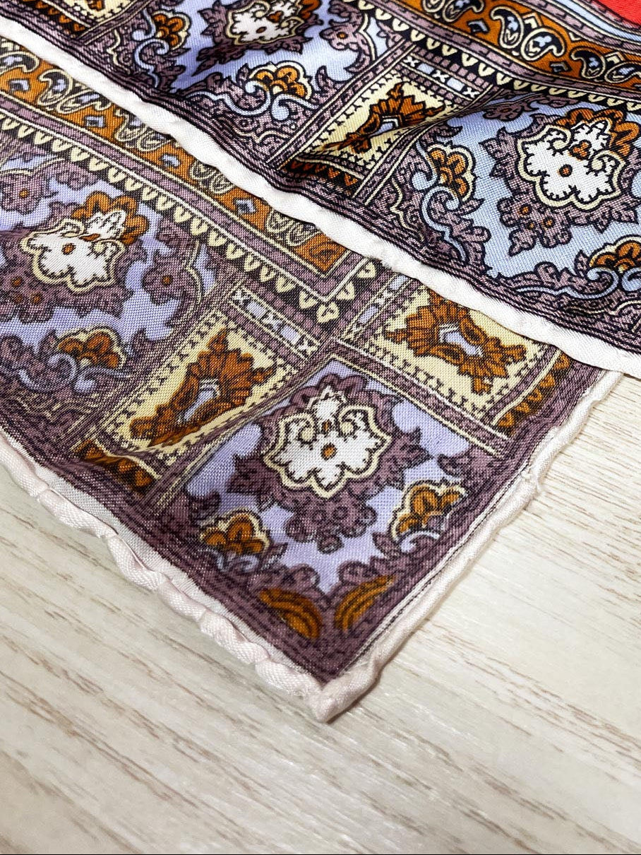 vintage satin paisley xl square scarf | hand-rolled edge